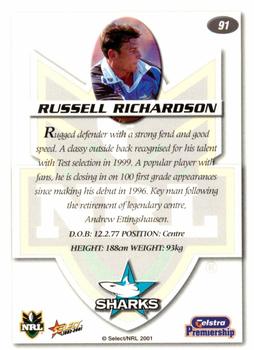 2001 Select Impact #91 Russell Richardson Back
